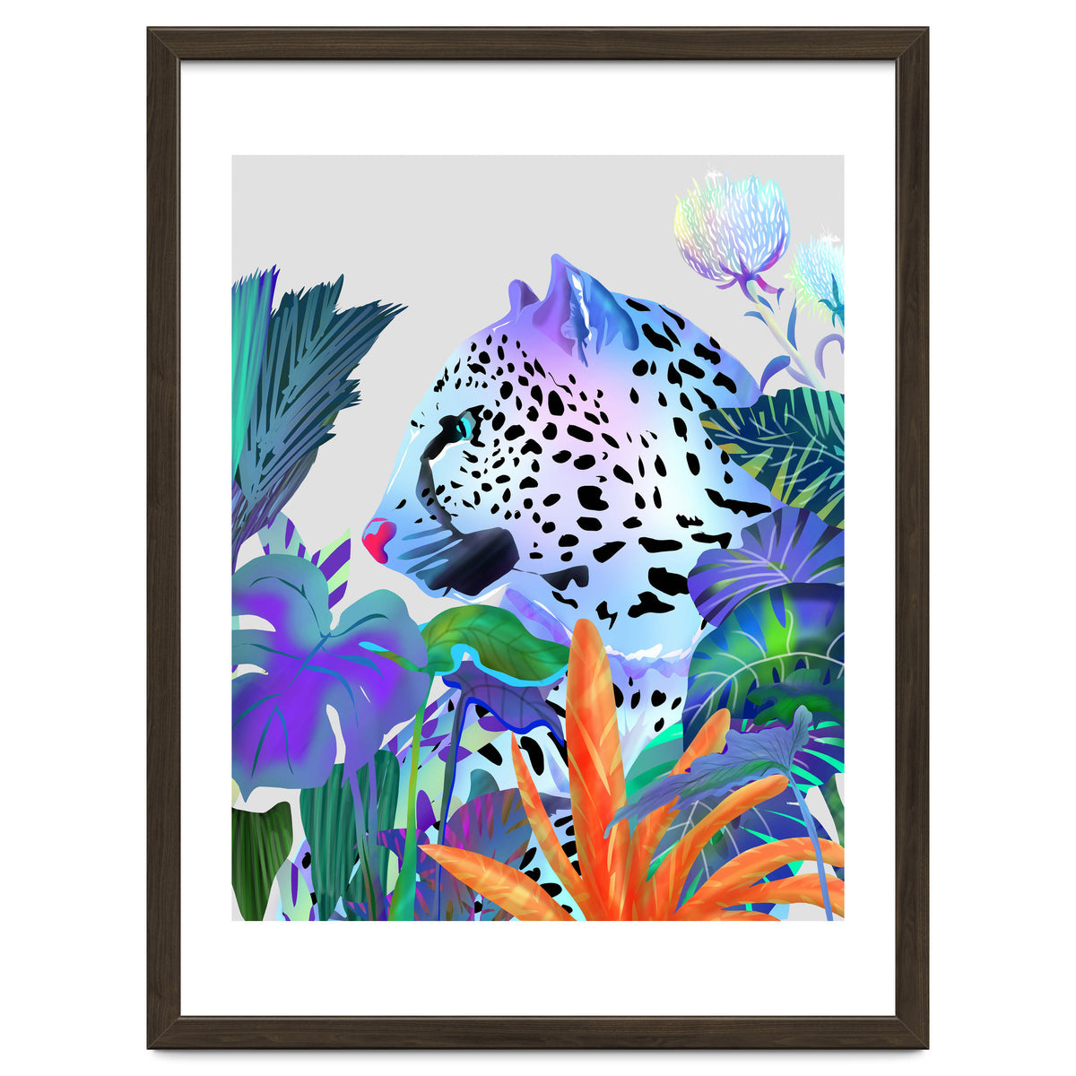 Holographic Leopard, Tropical Jungle Eclectic Nature, Colorful Botanical Wildlife, Boho Contemporary Animals, Tiger Cheetah Cat Maximalism