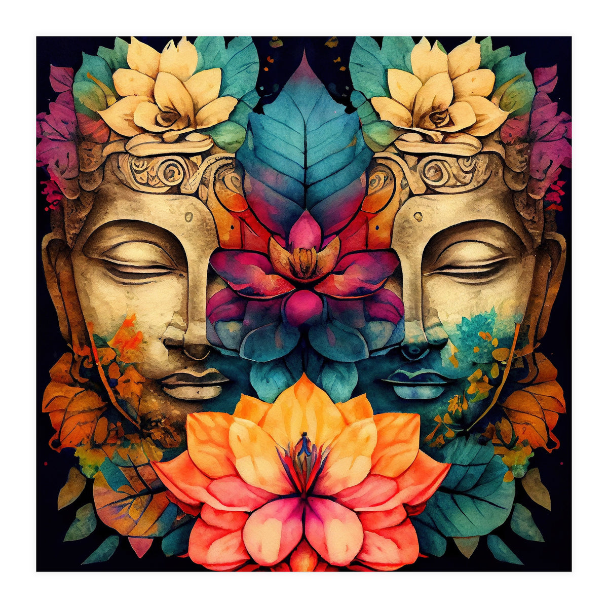 Twin Lotus Buddha Portrait (Print Only)