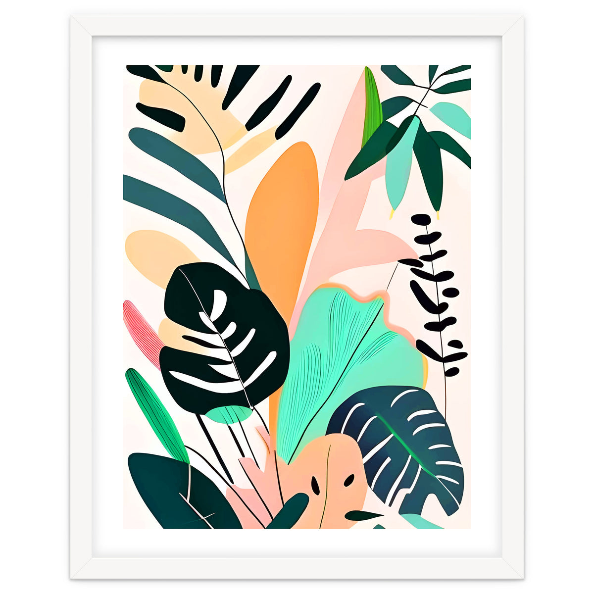 Pastello, Tropical Pastel Jungle, Botanical Neutral Muted Colors, Nature Plants Drawing Monstera, Exotic Bohemian Summer