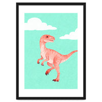 Velociraptor Watercolor Art, Cute Dino Nursery Print, Whimsical Dinosaur Illustration