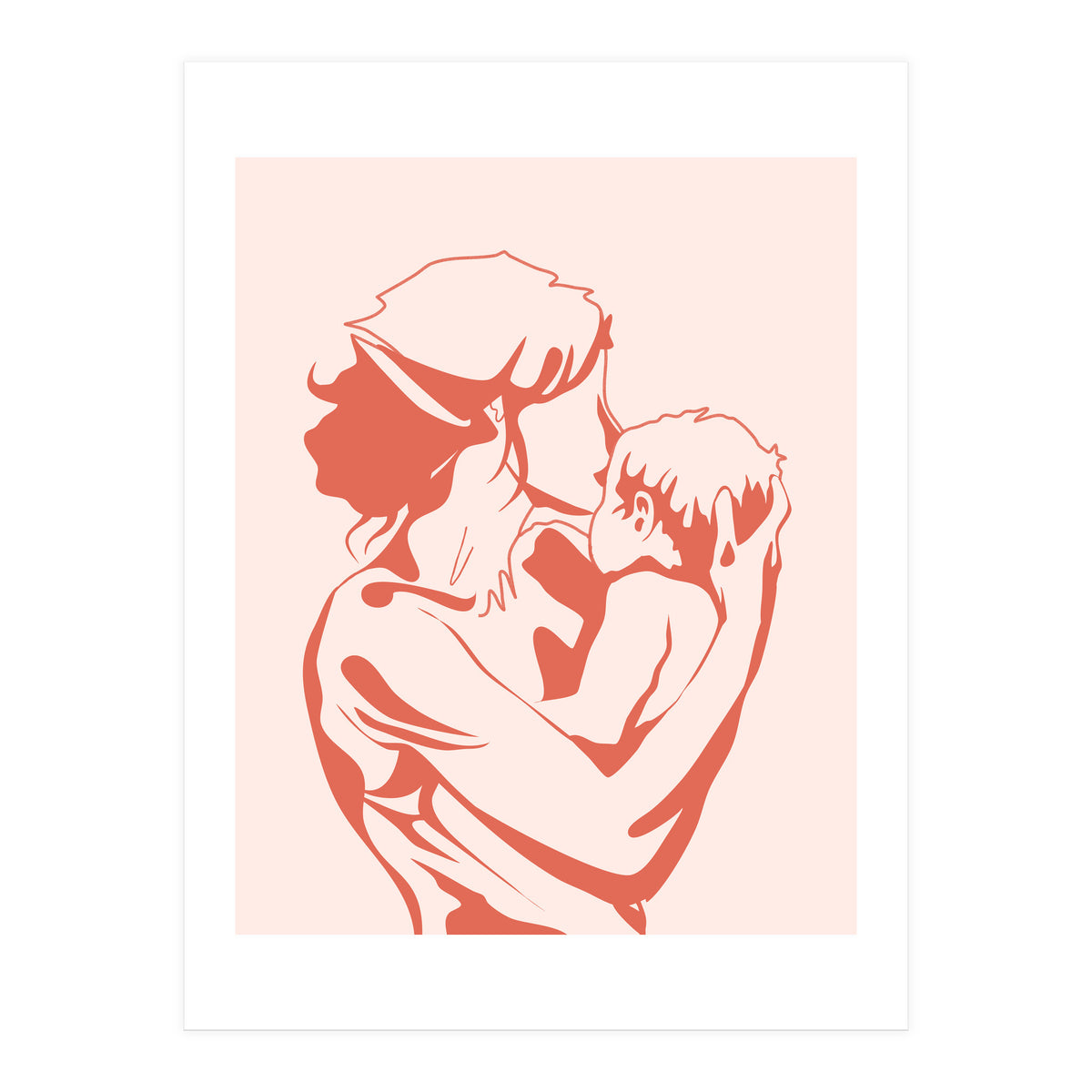 Motherhood, Human Emotion Line Art, Mother Parents Child Baby, Love Care Expression Bohemian Concept (Print Only)