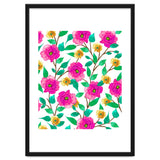 Floral Forever, Colorful Summer Garden Botanical Illustration, Pink Boho Vibrant Painting thumbnail