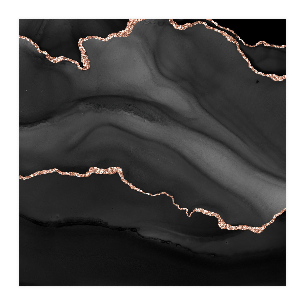 Black & Rose Gold Agate Texture 01  (Print Only)