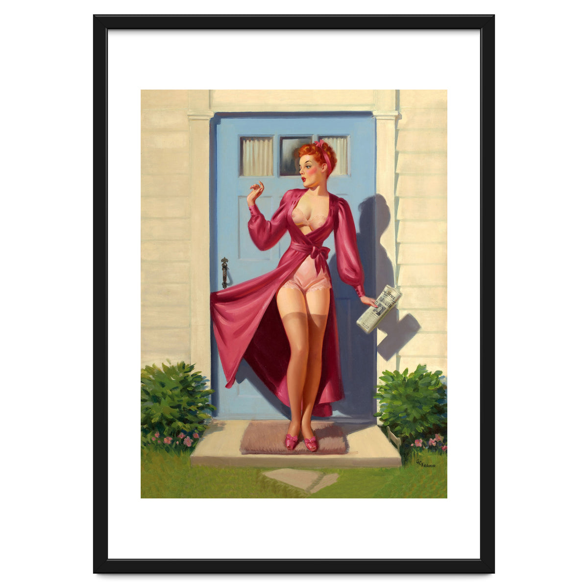 Pinup Girl With Accident At Her Door