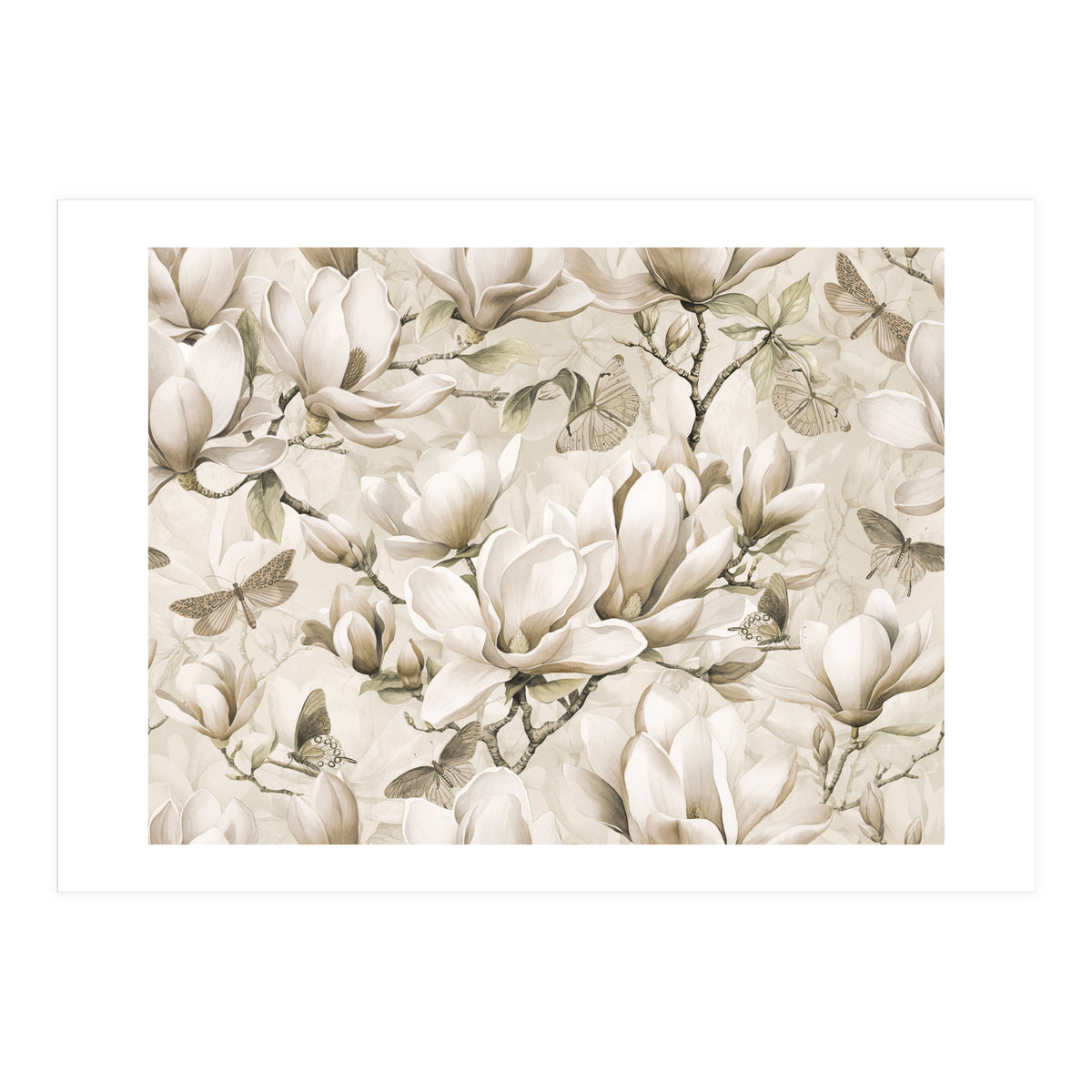Magnolia And Butterfly Cream (Print Only)