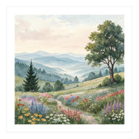Serene Mountain Meadow Watercolor Landscape (Print Only)