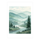 Serene Misty Mountain Valley Watercolor Painting (Print Only) thumbnail