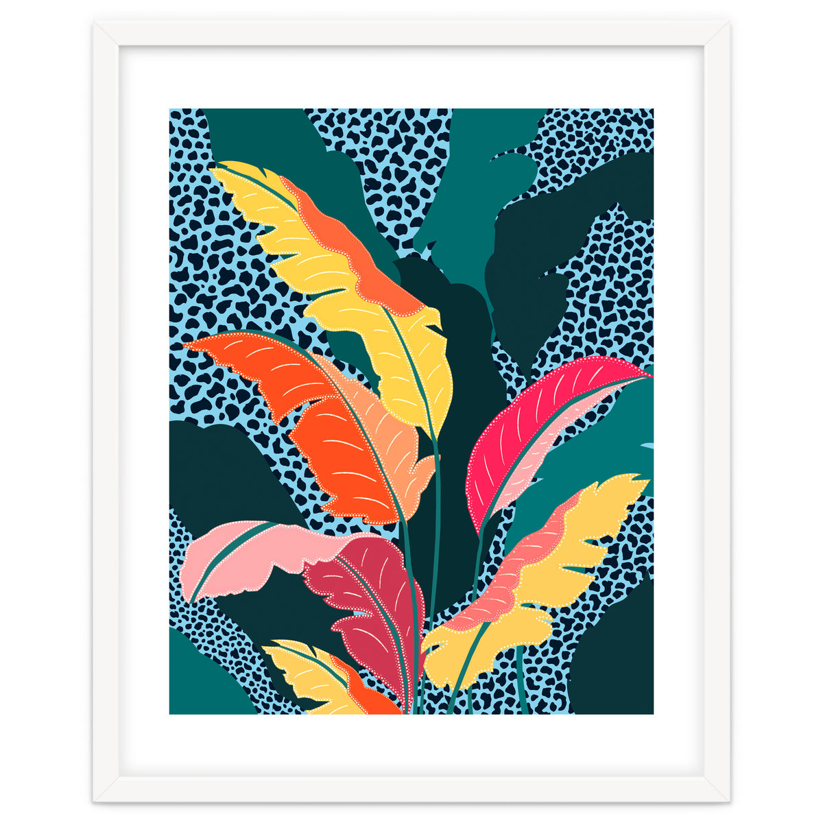 Teal & Tangerine, Botanical Nature Jungle Plants, Maximalism Eclectic Pop Of Color, Tropical Banana Leaves Bohemian Contemporary