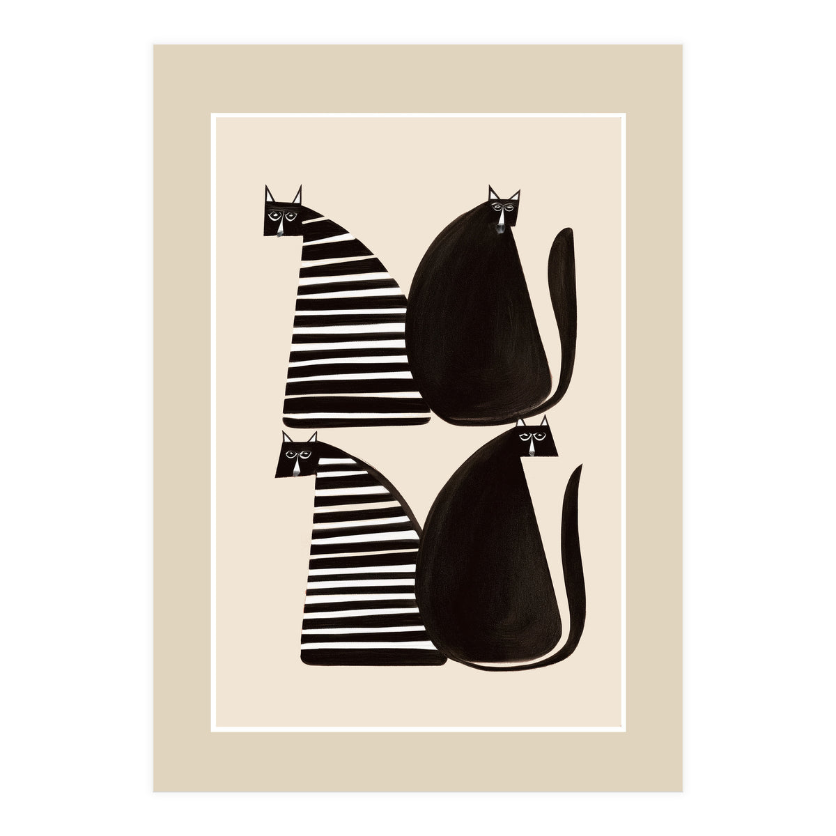 Minimalist Cats In Black And White (Print Only)