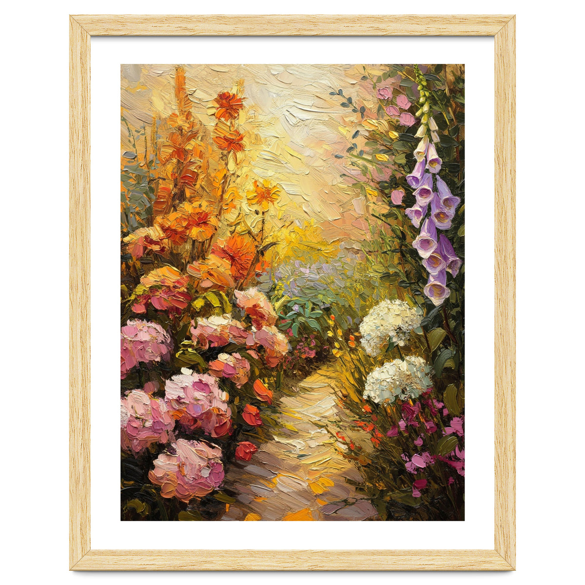 Golden Hour Summer Garden Path Oil Painting