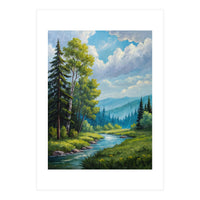 Serene Mountain River Landscape Oil Painting (Print Only)