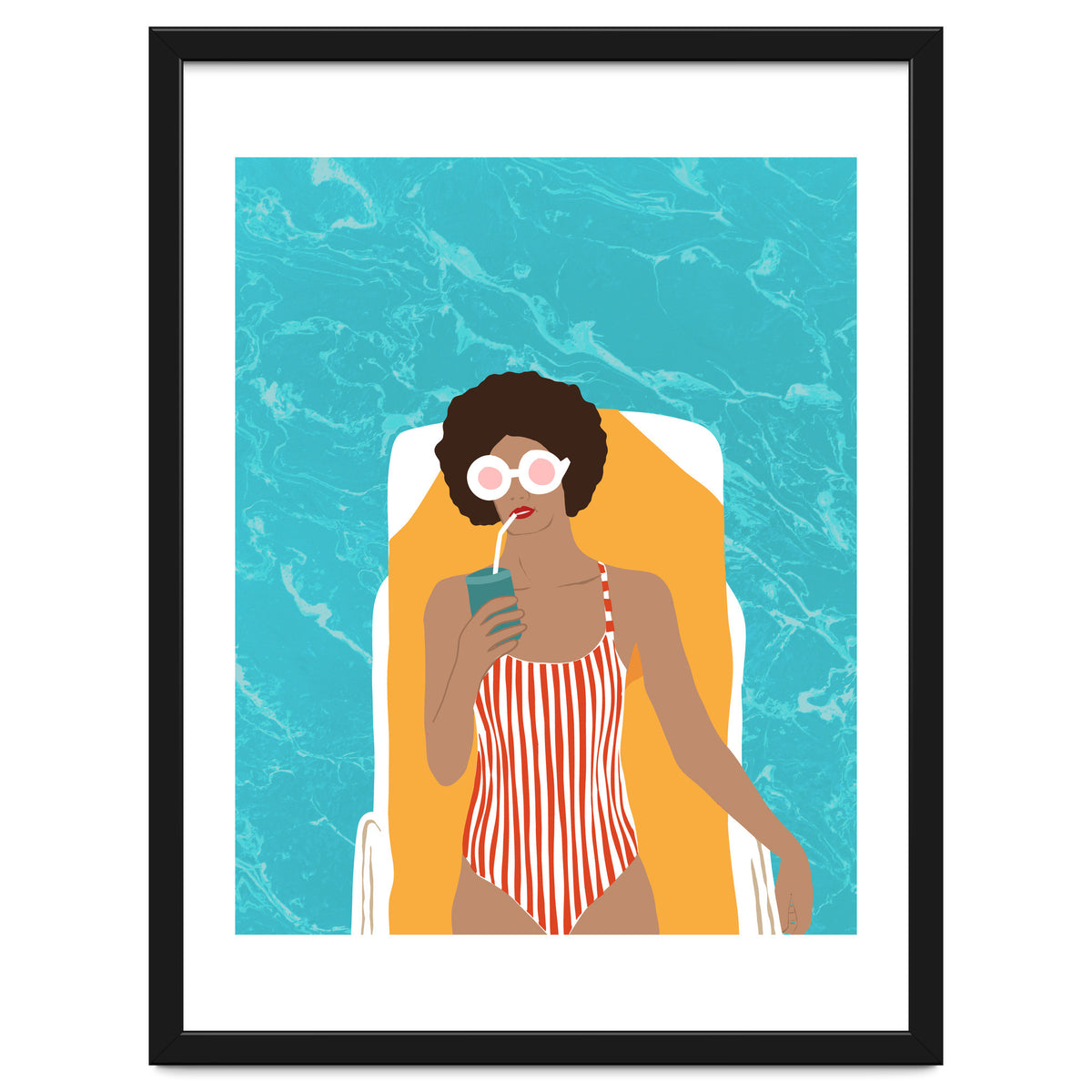 Chilling In The Moment, Eclectic Bohemian Black Woman Of Color, Swimming Pool Afro Fashion Vacation Enjoy Summer