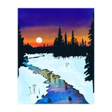 Purple Midnight, Snow River Full Moon Nature Landscape Painting, Winter Travel Adventure Places (Print Only) thumbnail