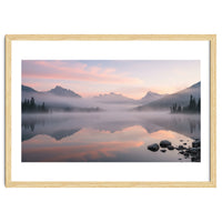 Misty Morning Reflection: Serene Alpine Lake