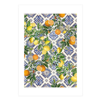 Blue Mediterranean tiles, lemons and oranges fruit (Print Only)