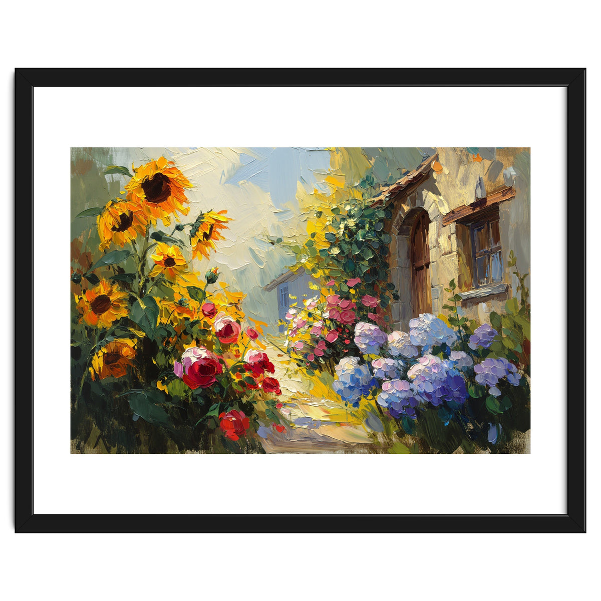 Vibrant Summer Cottage Garden Oil Painting