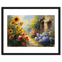 Vibrant Summer Cottage Garden Oil Painting