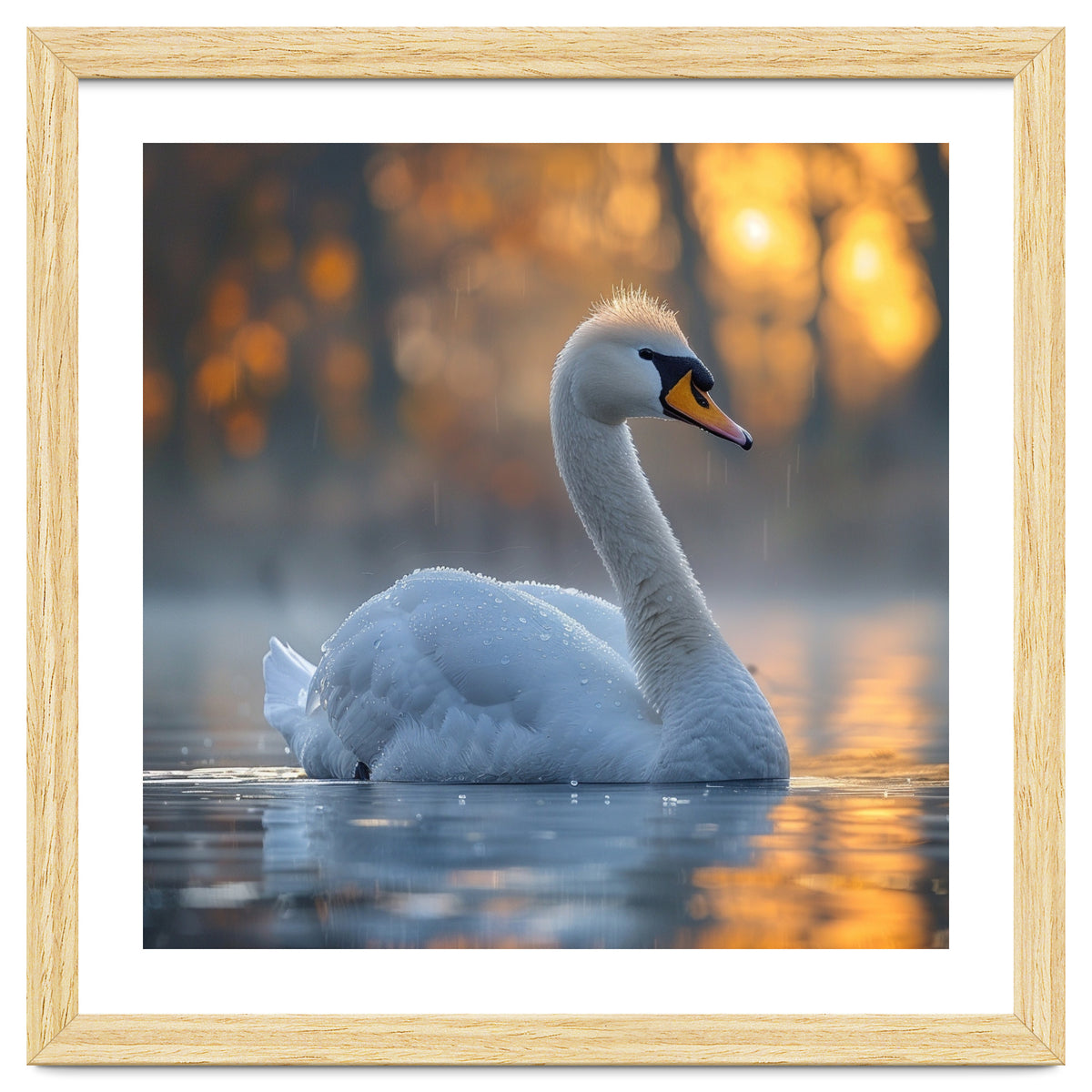 Beautiful Swan Floating On Water At Sunset