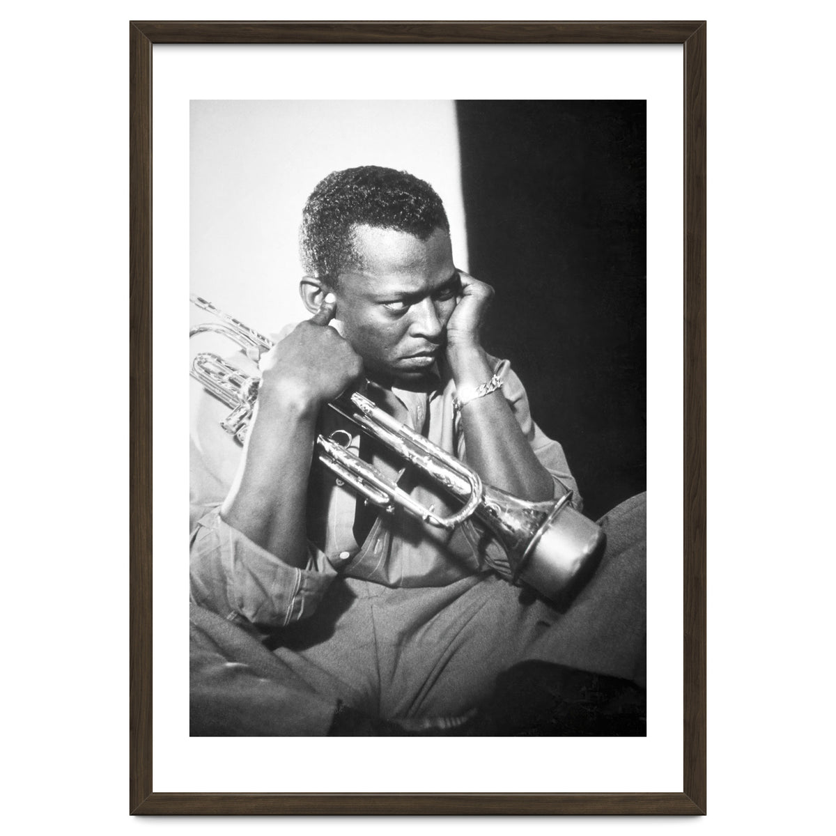 Jazz trumpeter Miles Davis early in his career playing in New York City, circa 1955.