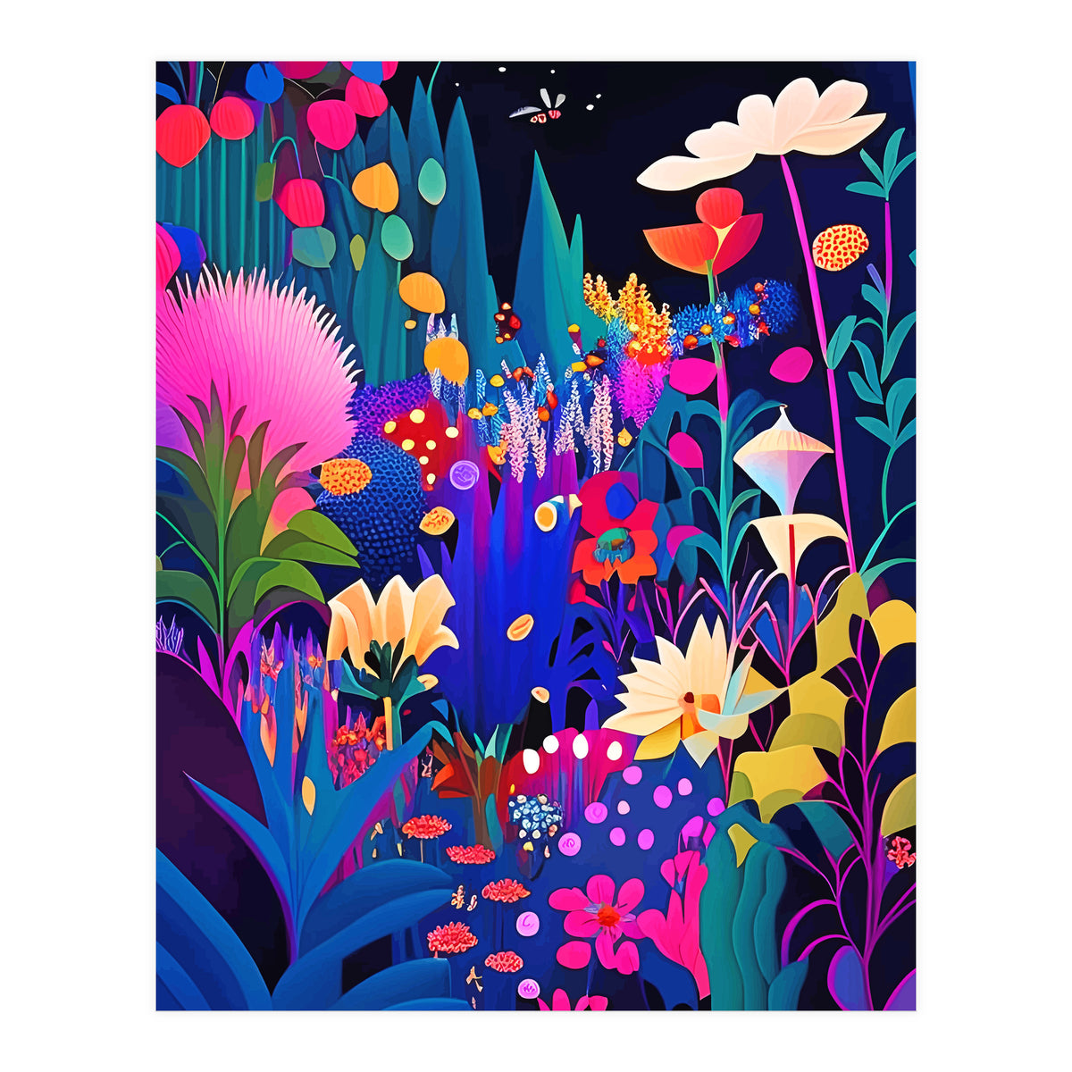 Surreal Emotions, Abstract Colorful Bold Botanical Nature Garden, Eclectic Boho Bohemian Modern Contemporary Graphic Design Painting (Print Only)