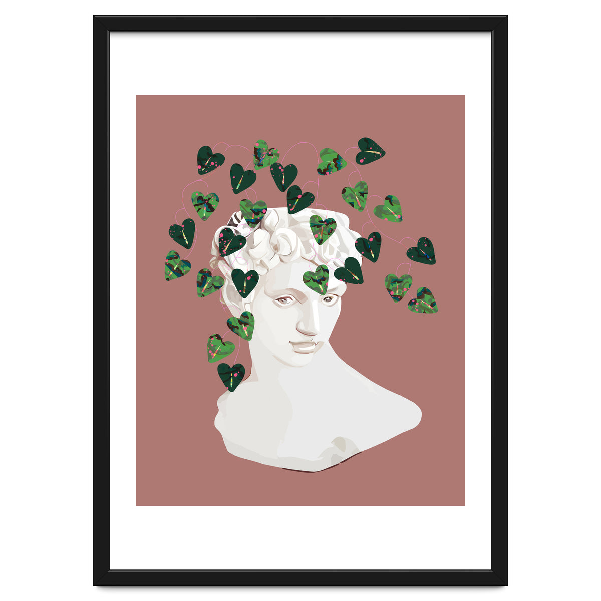 Roman Planter, Plant Pot, Botanical Nature Victorian Statue Face, Eclectic Bohemian Plant Lady Illustration