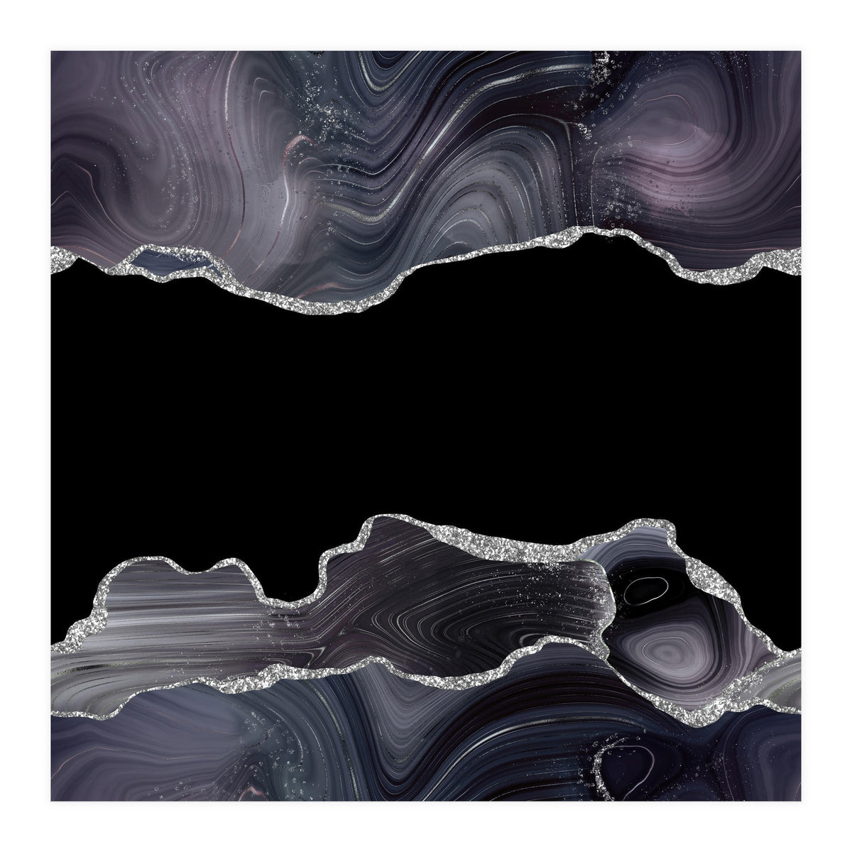 Black & Silver Glitter Agate Texture 03 (Print Only)