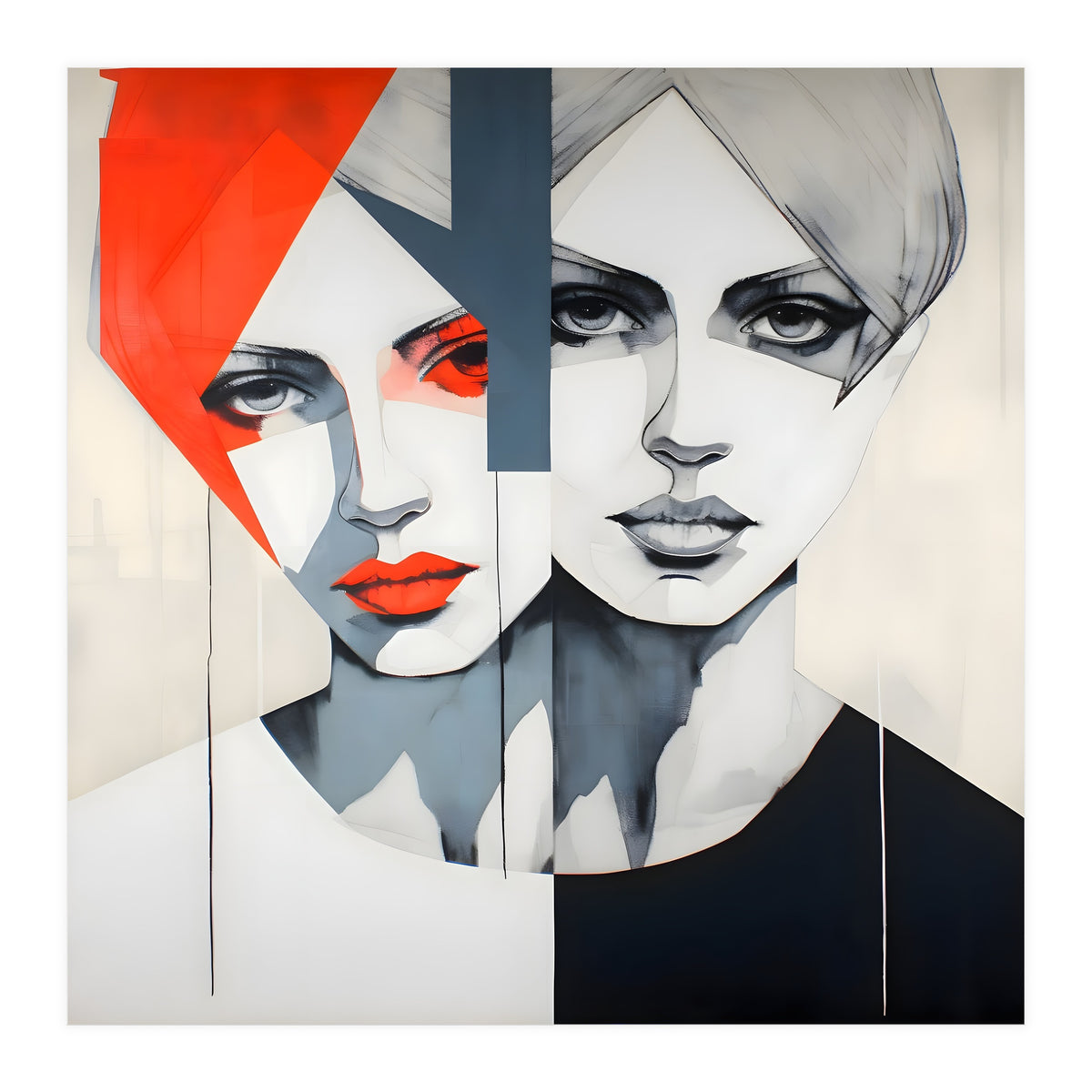 CHIC, Fashion in it's simplist form, two chic women head and shoulders portrait. (Print Only)