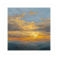 Atmospheric Golden Sunset Impasto Oil Painting Featuring Textured Clouds (Print Only)