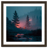 Atmospheric Twilight Pine Forest with Glowing Crimson Light thumbnail