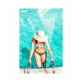 Pool Fashion | Modern Bohemian Woman Swim Watercolor Painting | Contemporary Travel (Print Only) thumbnail