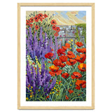 Vibrant Summer Poppy and Lavender Garden Oil Painting thumbnail