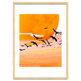 Time Flies, Birds Wildlife Fly Freedom Nature, Sun Sunset Sunrise Positivity Hope Painting, Growth Migrate Gift Animals Blush Sky Bohemian thumbnail