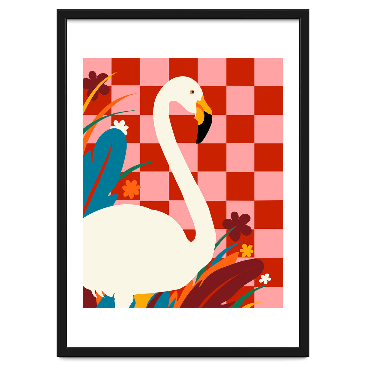 Checkers & The Great Egret, Wildlife Animals Maximalist Eclectic, Bold Heron Botanical Nature Jungle Bohemian