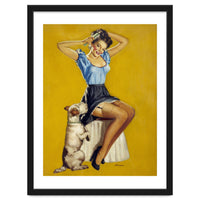 Pinup Woman Posing With Her Dog
