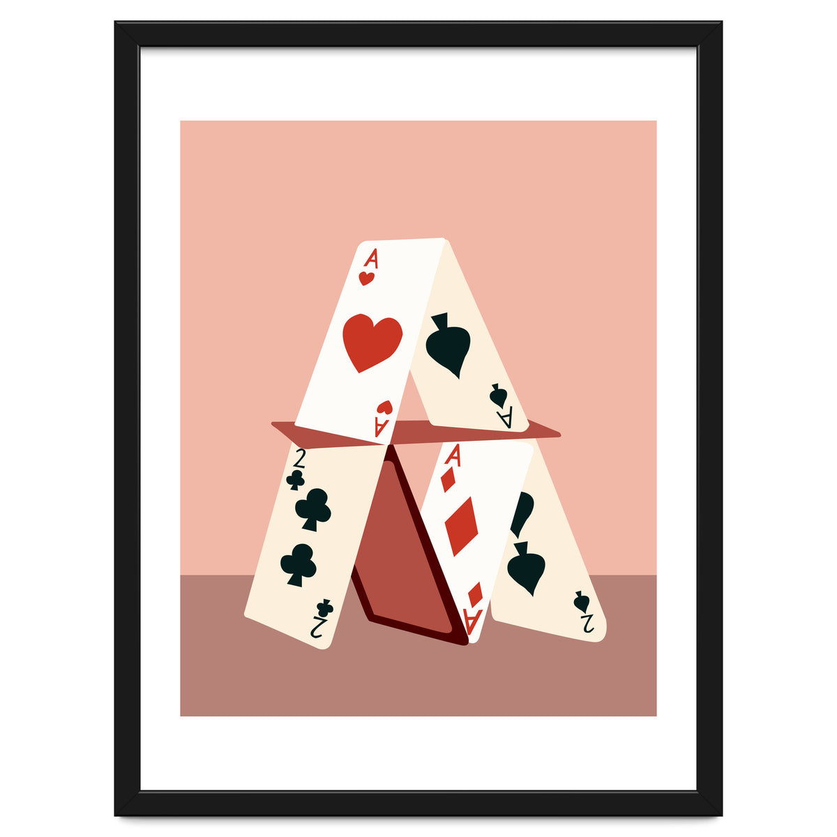 A House Made Of Cards, Relationship Concept Painting, Illustration Playing Cards, Spade Heart Eclectic Bohemian Contemporary