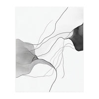 Abstract Black And White Flowing Lines And Shapes On White Background (Print Only)