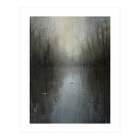 Ethereal Rainy Lake Forest Oil Painting (Print Only)