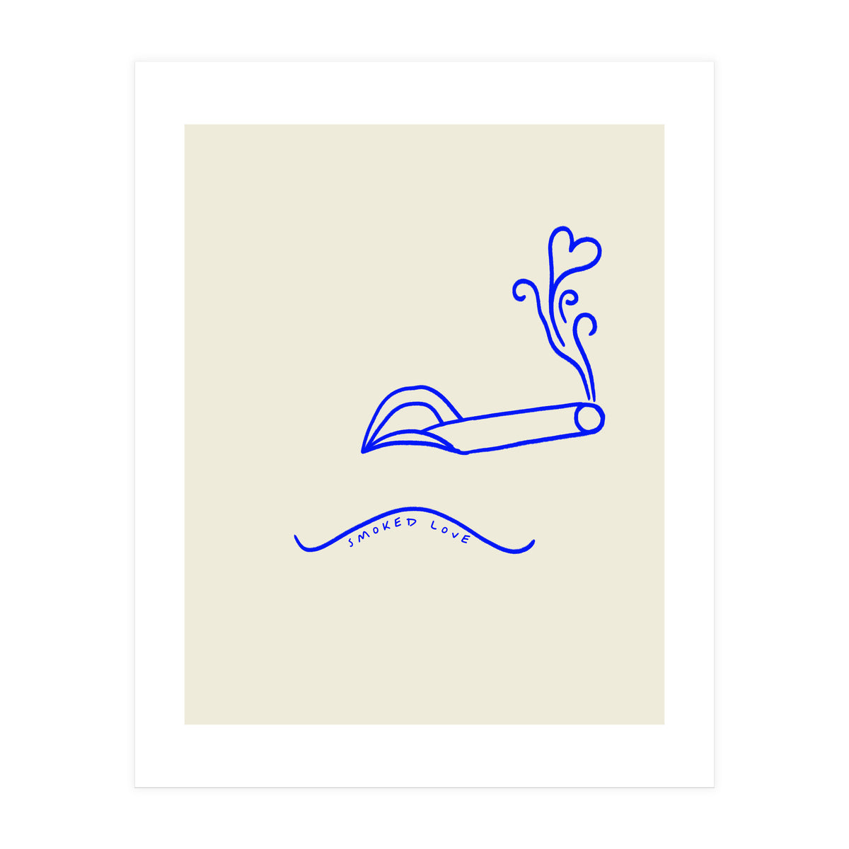 Smoked Love, Line Art Drawing Sketch, Minimalism Doodle Woman Cigarette Cigar Smoke, Eclectic Bohemian Framed (Print Only)