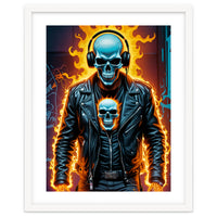 Fiery Skeleton Biker In Headphones