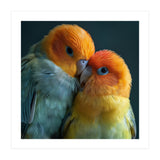 Lovebirds Couple Nuzzling With Orange And Yellow Feathers (Print Only) thumbnail