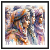 Tuareg Women Procession Watercolor