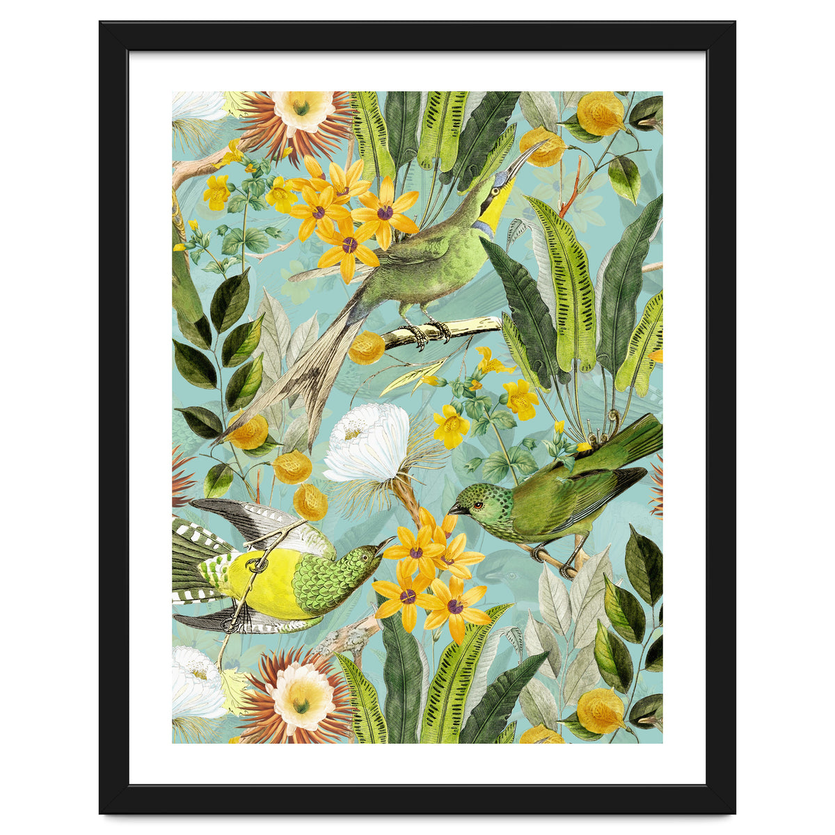 Exotic Birds in Flower Jungle