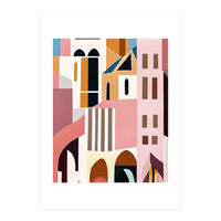 Moroccan City, Pastel Architecture Cityscape Buildings, Travel Eclectic Modern Bohemian Houses (Print Only)