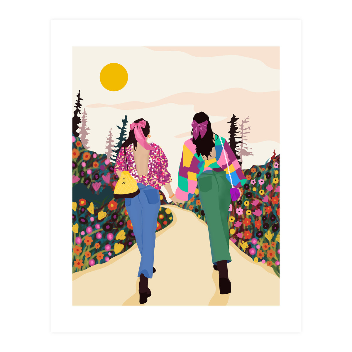 Besties, Best Friends Friendship Fashion, Girl Power Empower Bohemian Travel Companion Soulmates Gift (Print Only)