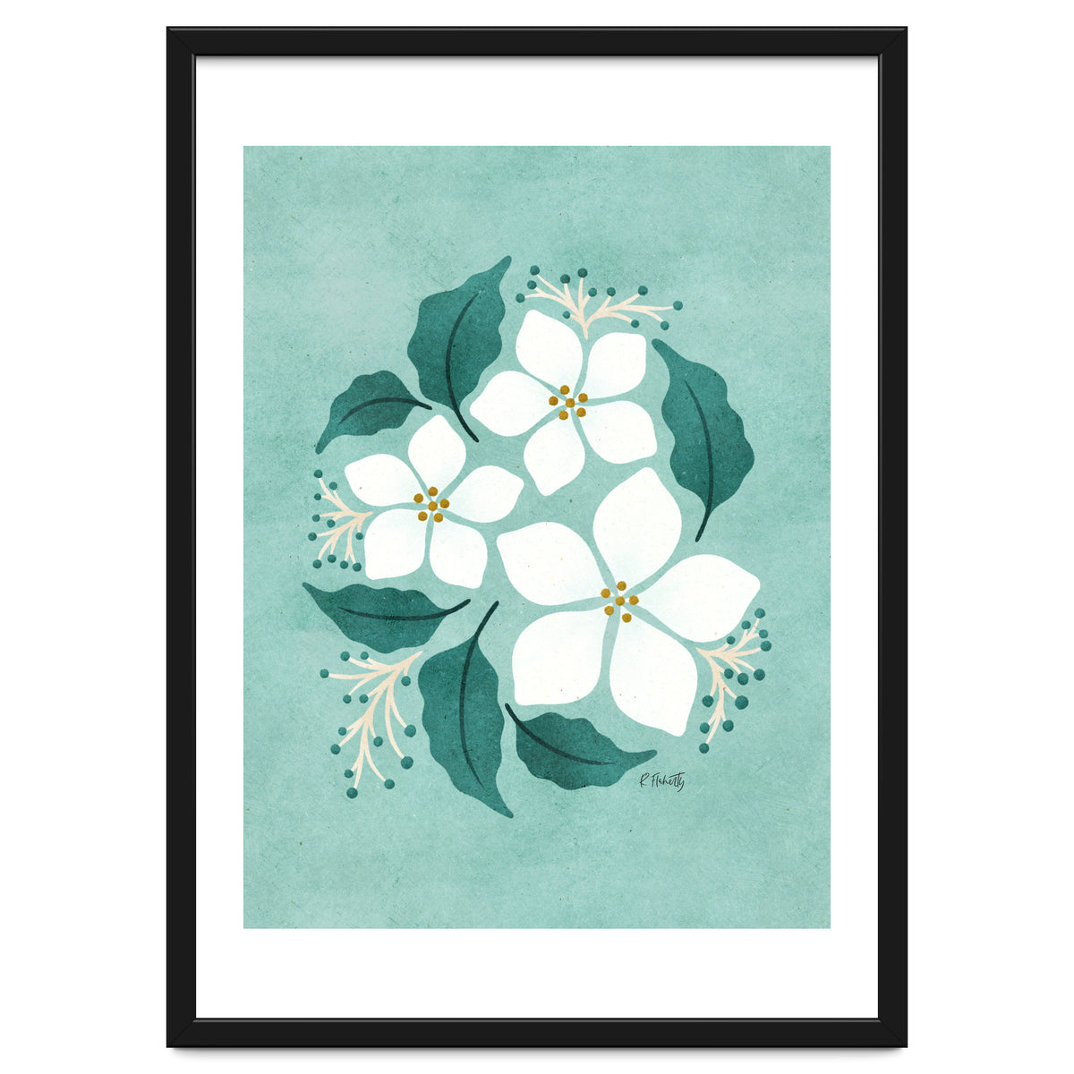 White Flowers On Mint