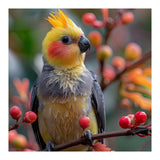 Cockatiel Bird Sitting On A Branch With Berries (Print Only) thumbnail