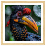 Close Up Of Helmeted Hornbill Bird In Rain thumbnail