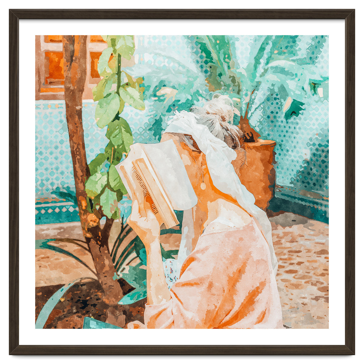 Turkish Reader | Morocco Travel Book Club | Modern Bohemian Woman Architecture | Watercolor Painting