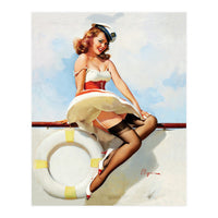Sailing Pinup Girl With Captain Hat (Print Only)