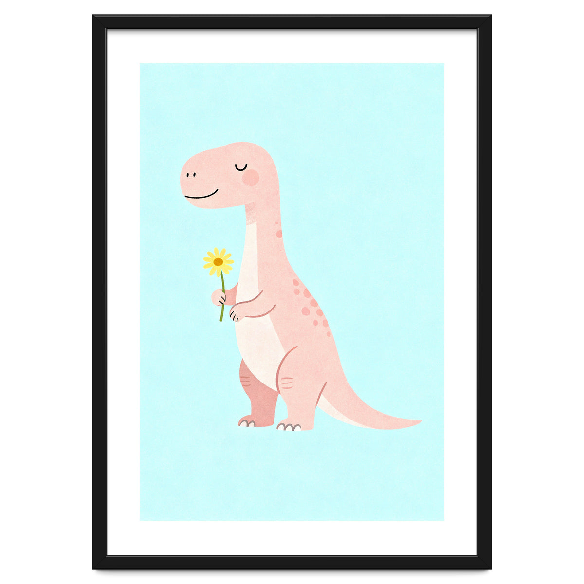 T-Rex Tyrannosaurus Dinosaur Art, Whimsical Dino with Flower, Gentle Nursery Print
